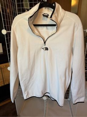 The North Face White Quarter-Zip Fleece Pullover with Black Trim